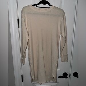 UNIQLO Long sleeve T-shirt dress, waffle pattern, w/ pockets - Beige/Cream